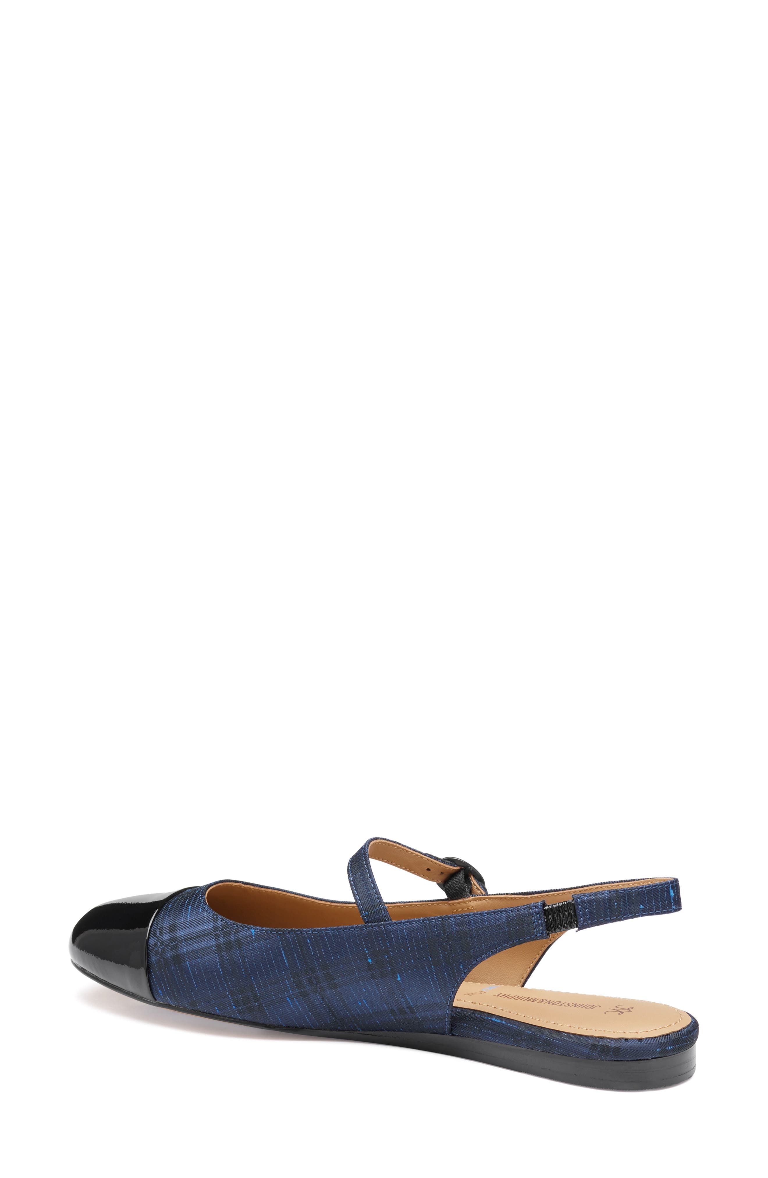 Johnston & Murphy Claire Mary Jane Slingback Flat, Alternate, color, Navy Plaid Black Leather