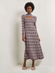 Misook Modern Fit-and-Flare Melange Knit Cutout Midi Dress