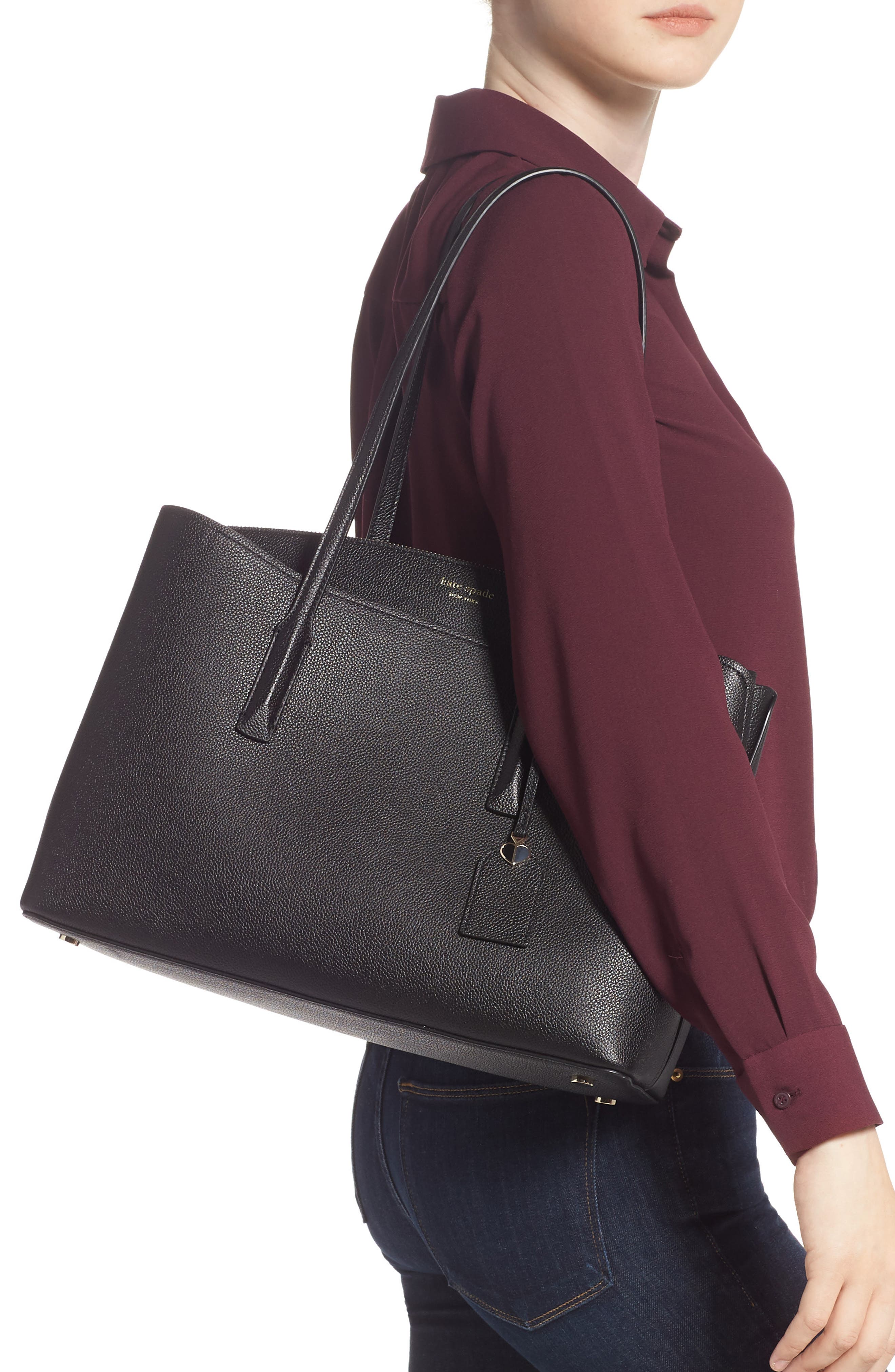 Kate Spade New York margaux large leather work tote, Alternate, color, 