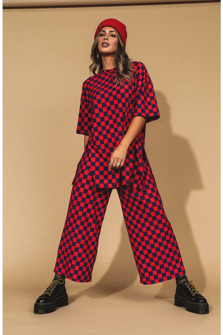Lex Ribbed Oversize T-Shirt & High Waist Crop Pants Set, Alternate, color, RED/ PURPLE