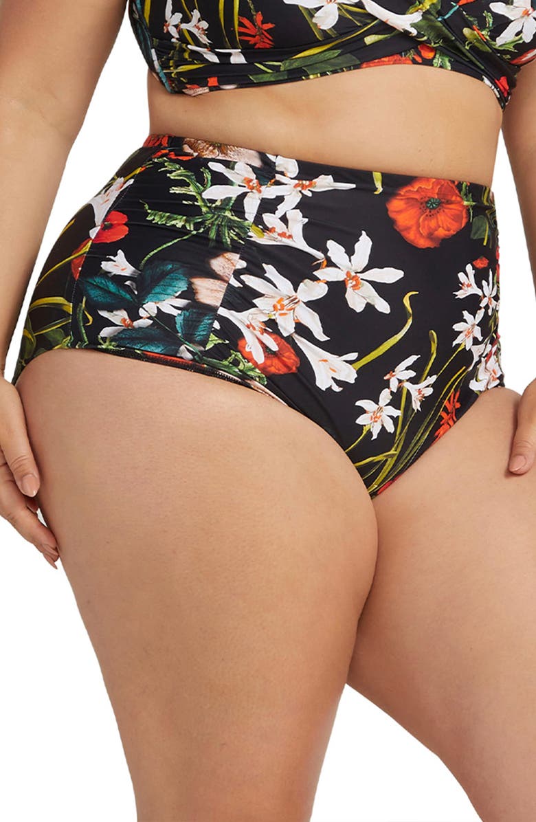 Artesands Raphael Ruched Floral High Waist Bikini Bottoms, Alternate, color, 