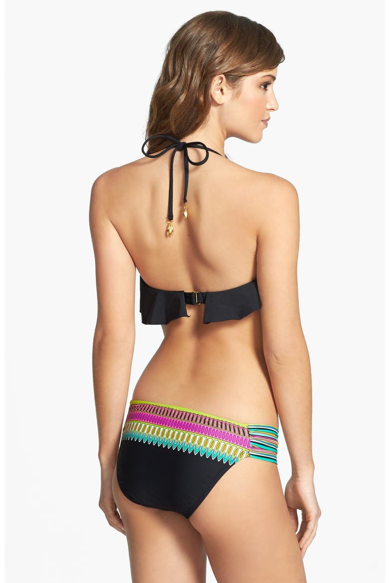 'Plumas' Shirred Side Hipster Bikini Bottoms, Alternate, color, BLACK MULTI