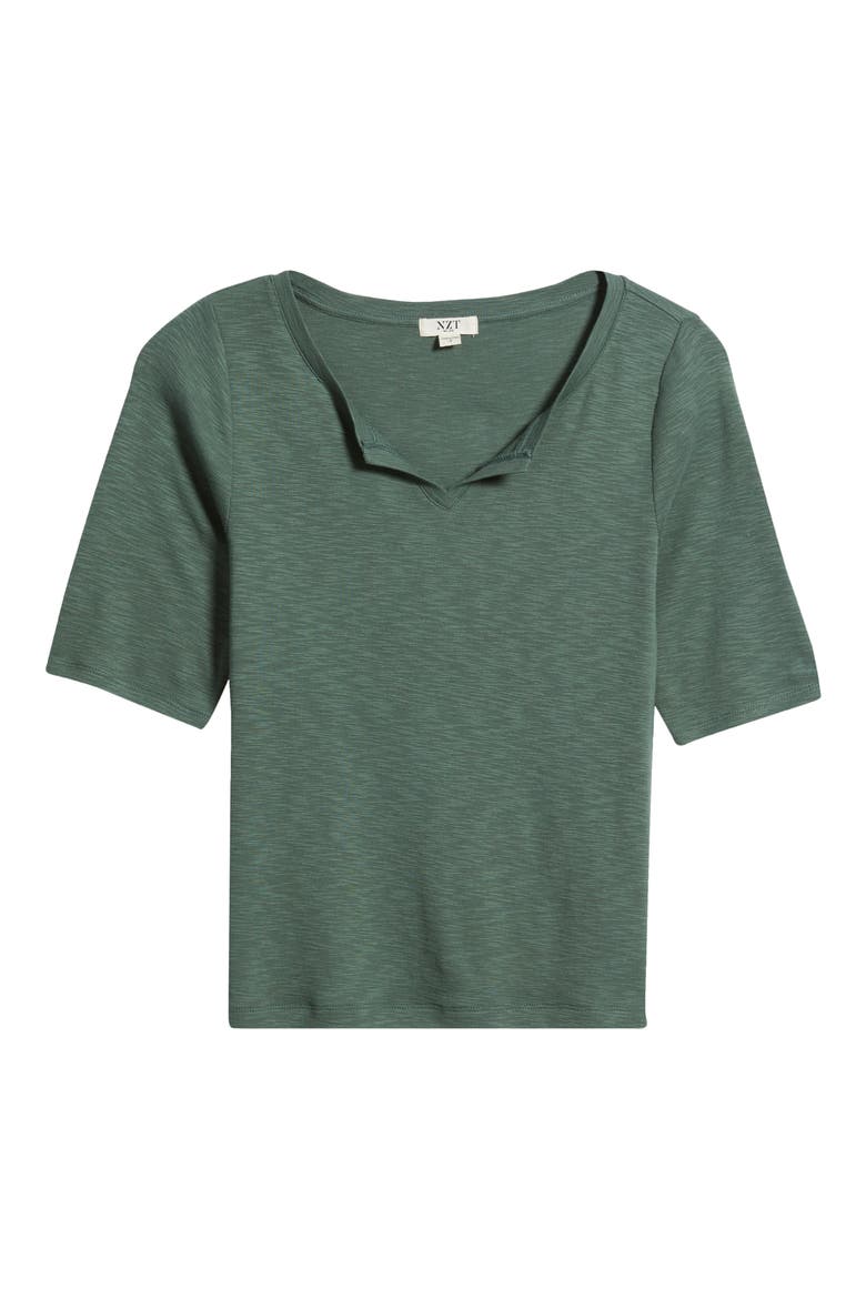 Elbow Sleeve Notch Neck T-Shirt, Alternate, color, PALM
