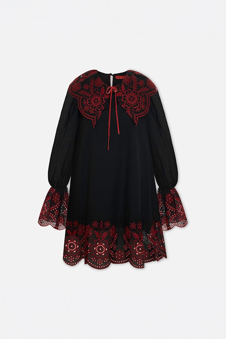 The Broderie Anglaise Edit Embroidered Detail Mini Dress, Main, color, BLACK