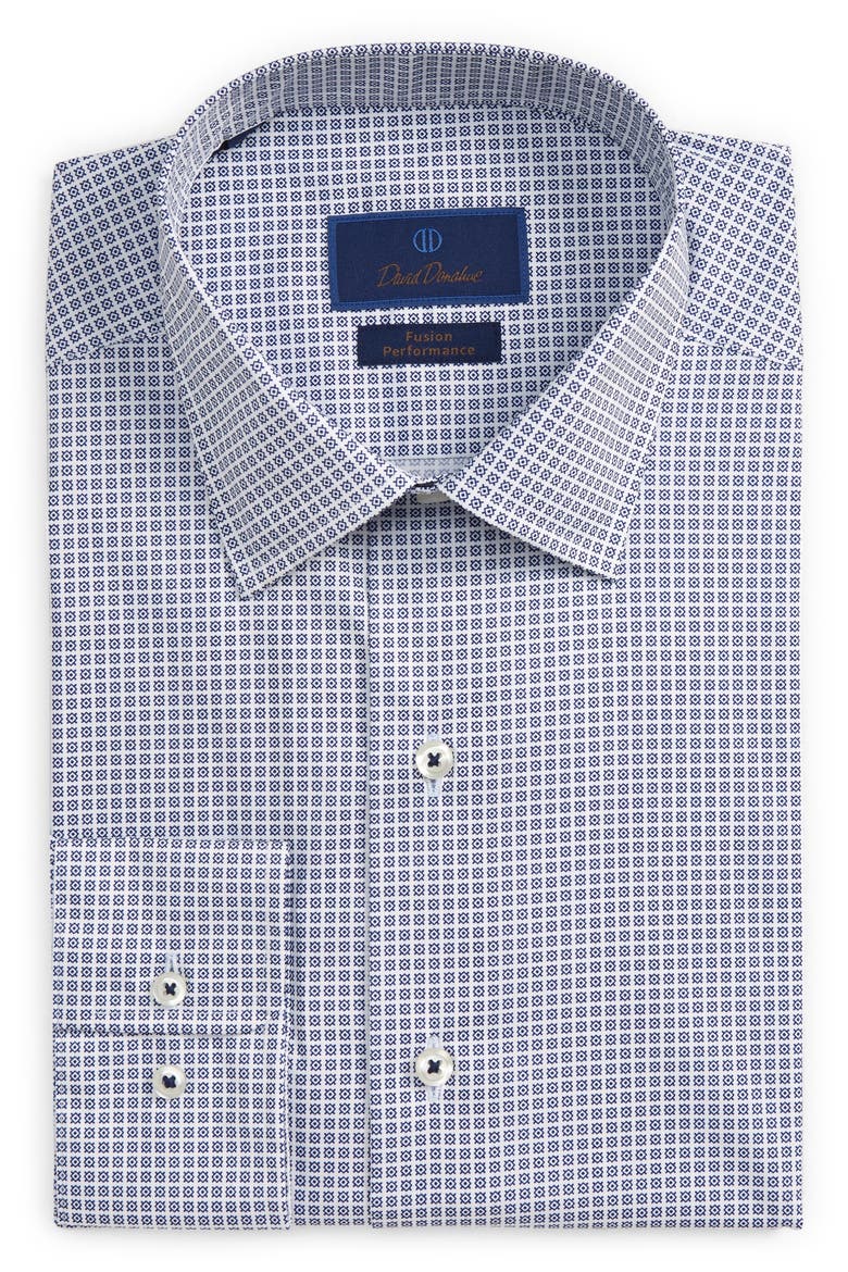 Fusion Performance Geo Print Stretch Dress Shirt, Main, color, WHITE/ NAVY
