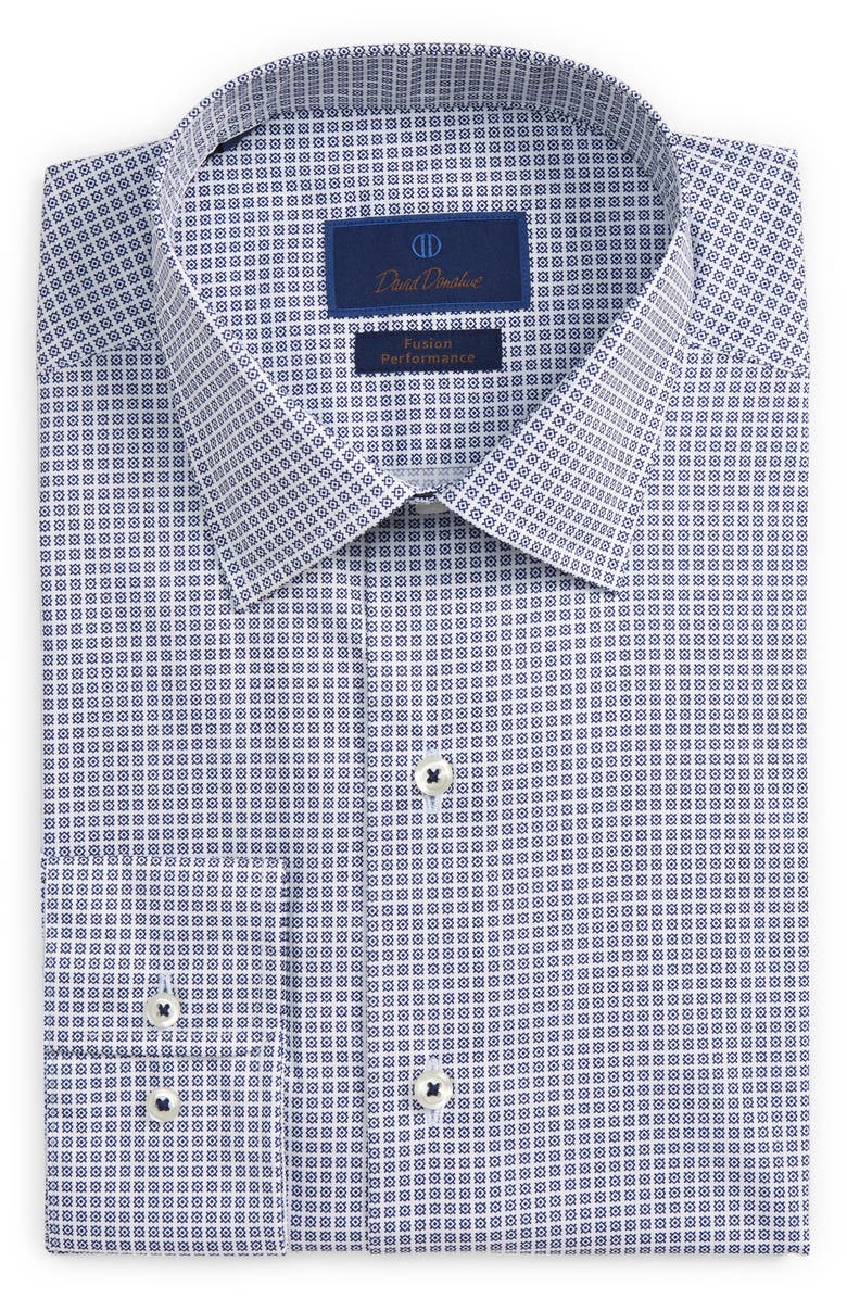 David Donahue Fusion Performance Geo Print Stretch Dress Shirt, Main, color,