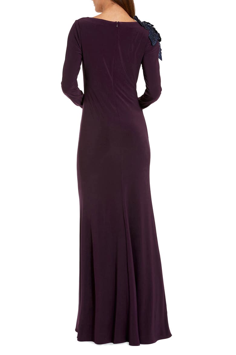 Floral Appliqué Long Sleeve Column Gown, Alternate, color, Amethyst
