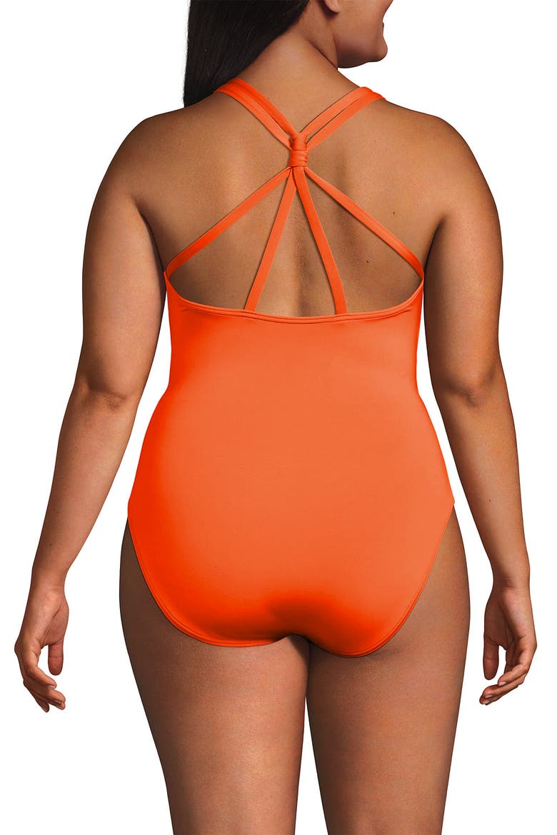 Plus Size Tugless QuickDry V-Neck Multi-Way High Leg One Piece Swimsuit, Alternate, color, Neon Tangerine