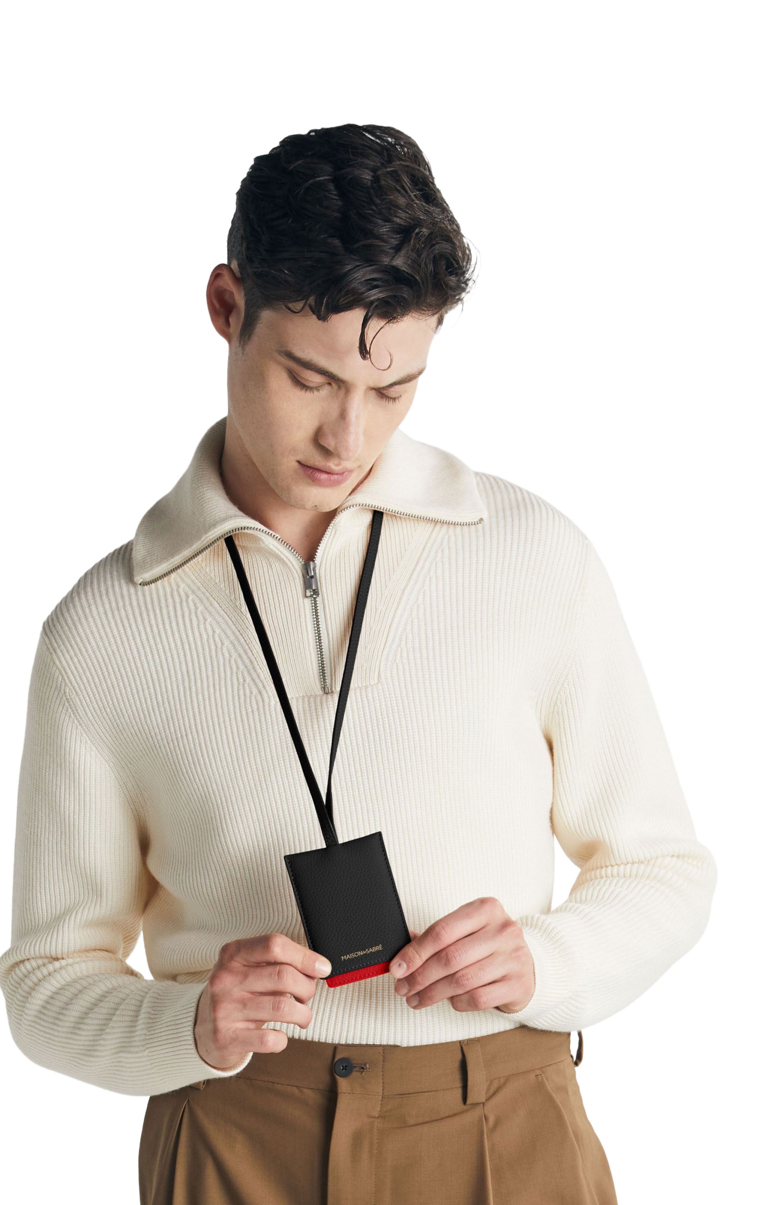 MAISON de SABRÉ Leather ID Lanyard, Alternate, color, Rouge Noir