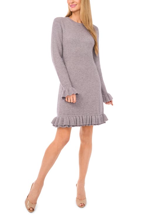 Ruffle Trim Long Sleeve Sweater Minidress