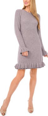 CeCe Ruffle Trim Long Sleeve Sweater Minidress