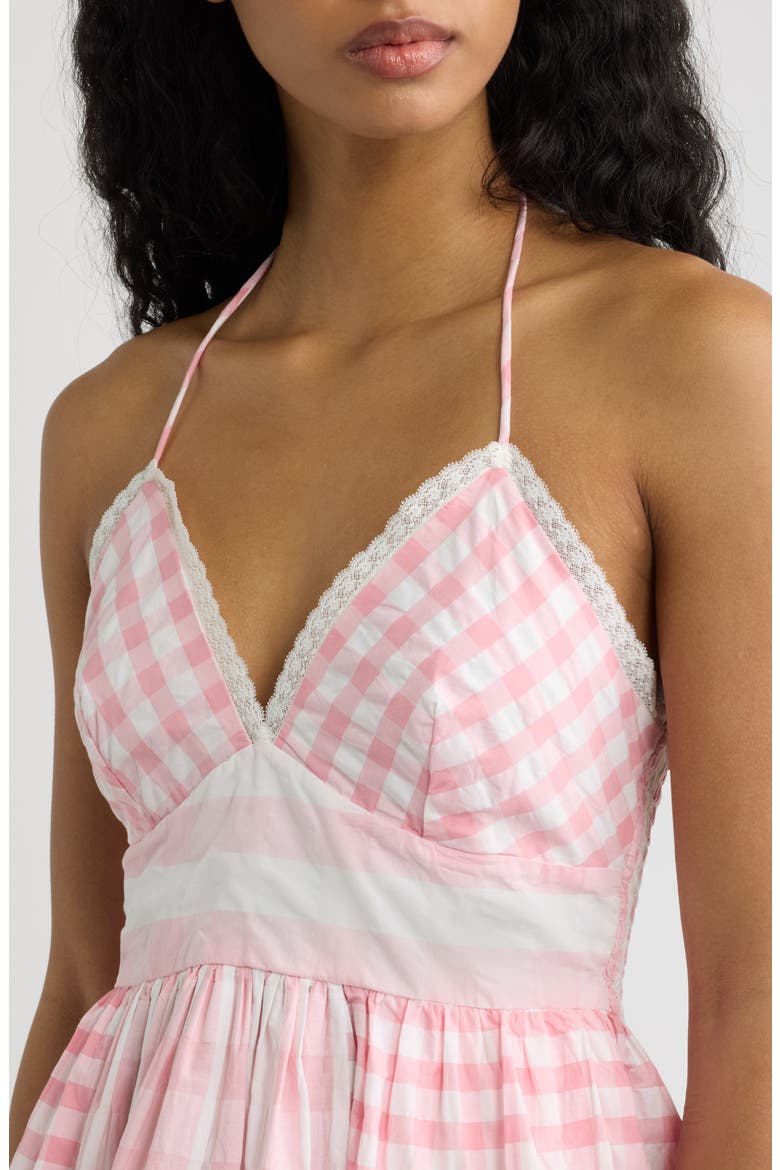 Arletta Gingham Halter Minidress, Alternate, color, WATERMELON WAVES