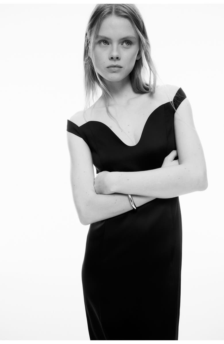 H&M Fitted Off-the-shoulder Dress, Alternate, color, Black