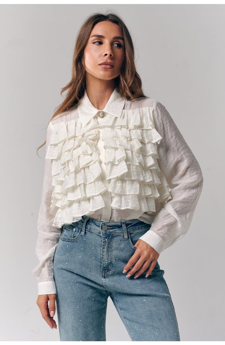Le Fafo Silk Ruffles Blouse, Alternate, color, White