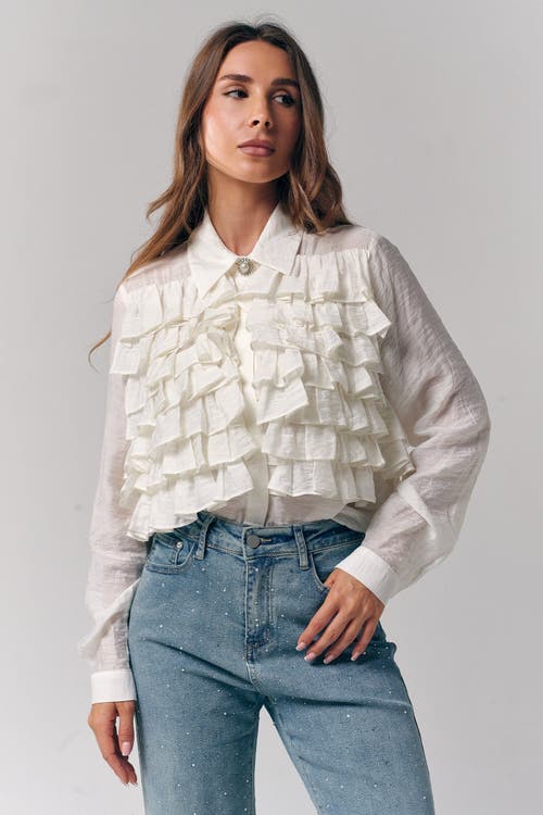 Le Fafo Silk Ruffles Blouse In White