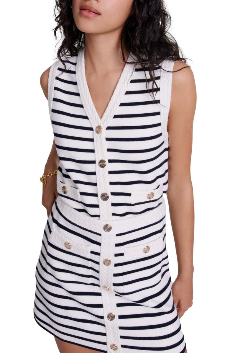 maje Short striped knit skirt, Alternate, color, 