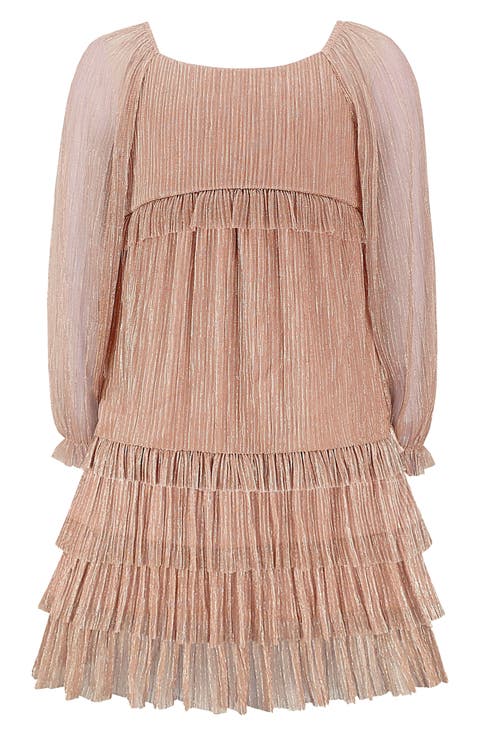 Kids' Metallic Tiered Plissé Dress