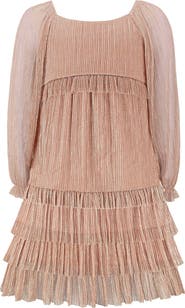 Zunie Kids' Metallic Tiered Plissé Dress