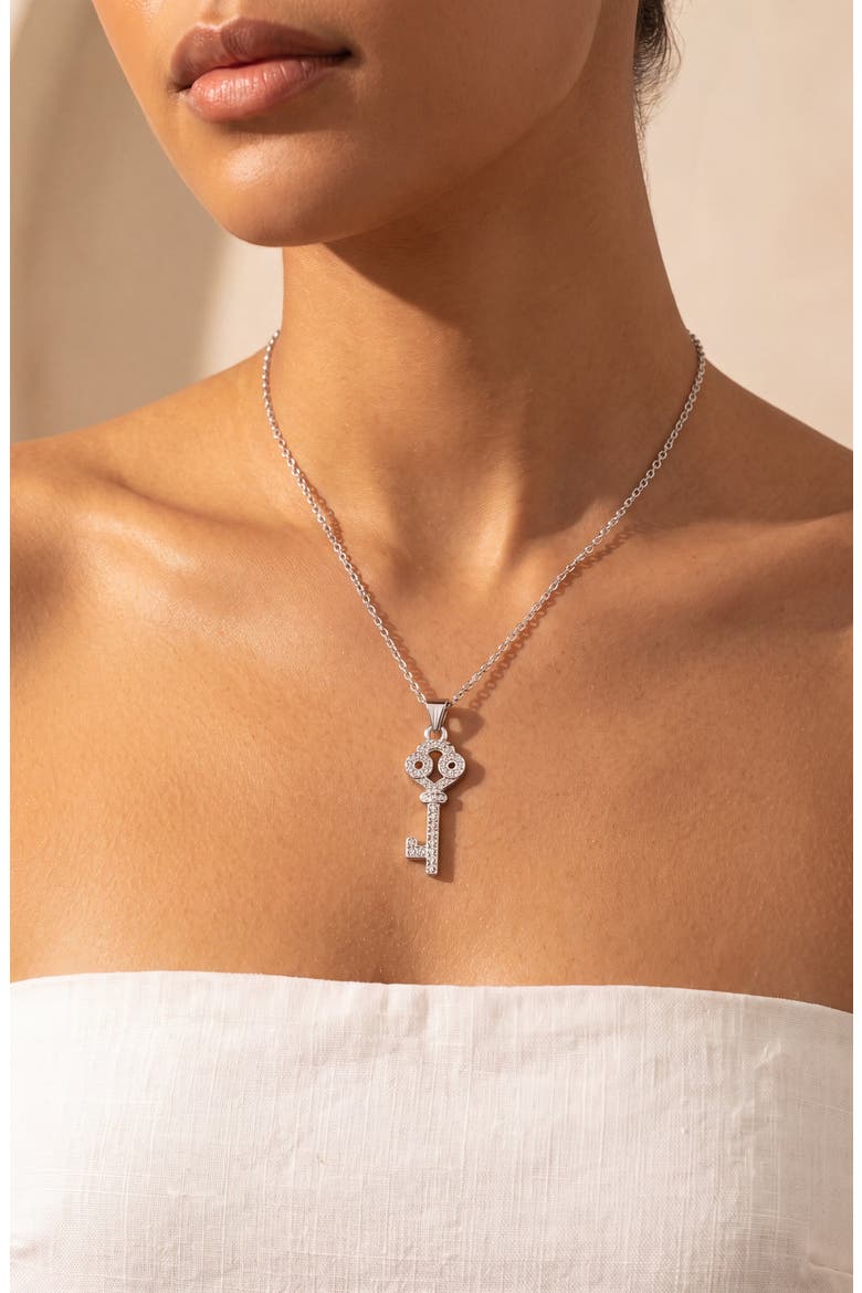 Rhinestone Key Pendant Necklace, Alternate, color, Silver