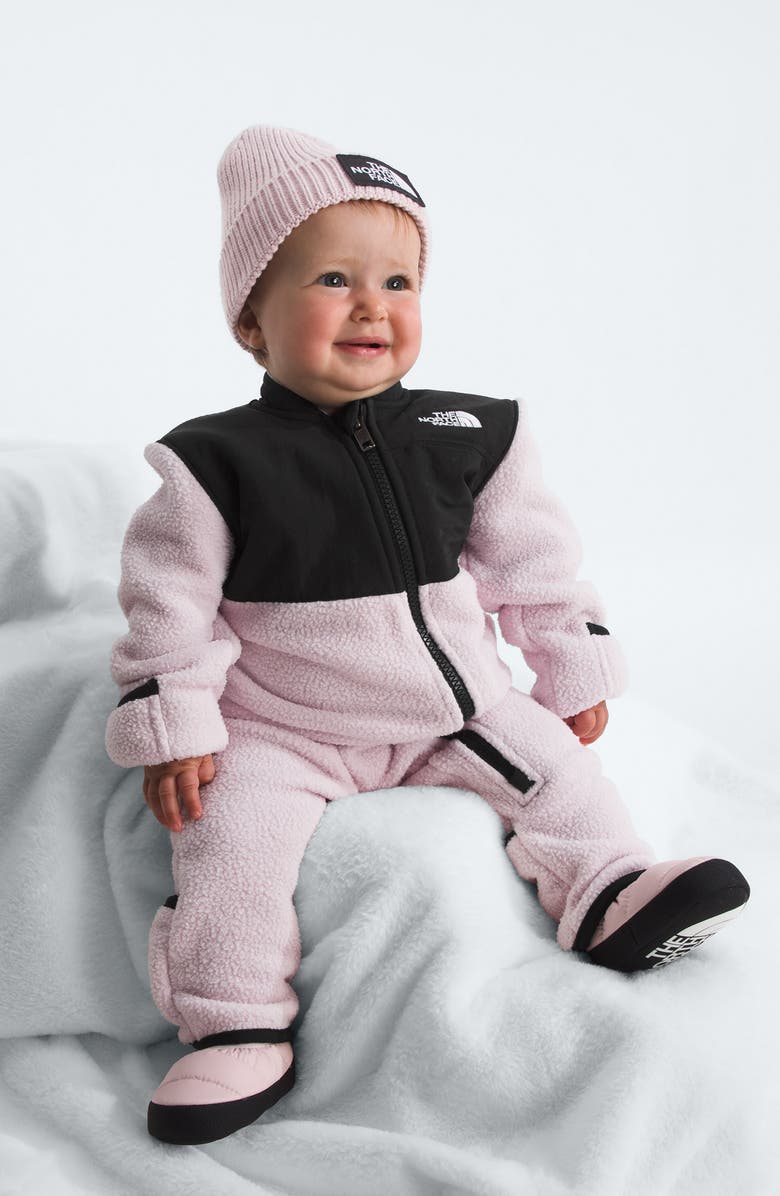 The North Face Denali Fleece Romper, Mittens & Booties Set, Alternate, color, Pale Blossom