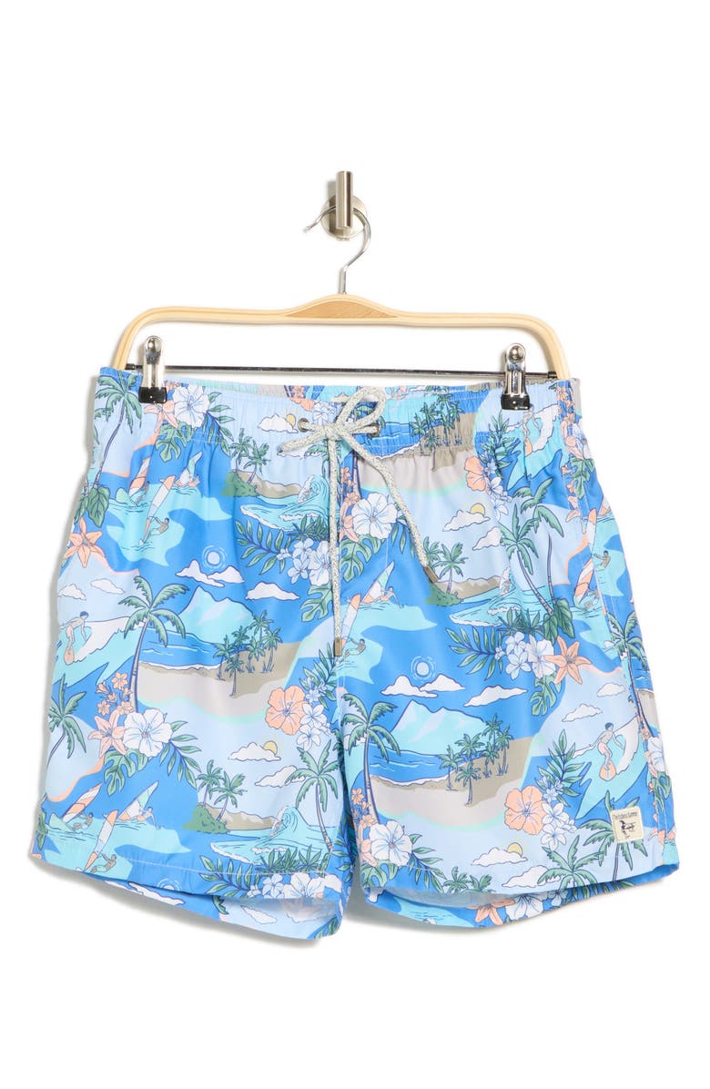 Vintage Summer Island Surfer Swim Shorts, Alternate, color, Blue
