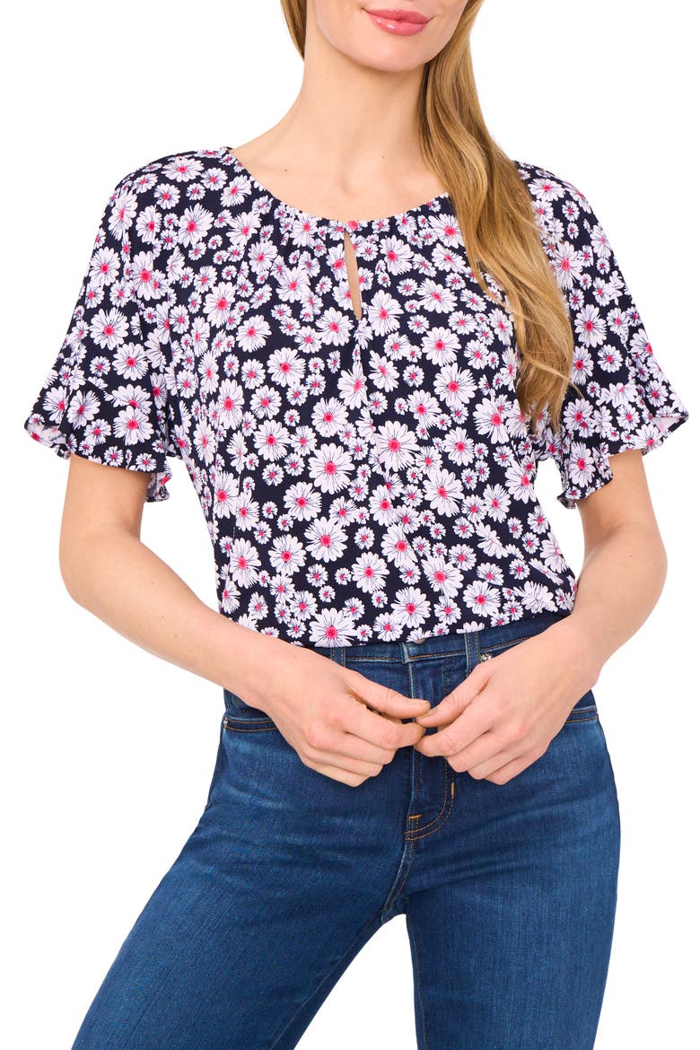 Keyhole Ruffle Top, Main, color, CLASSIC NAVY
