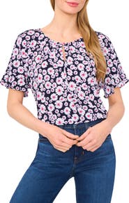 CeCe Keyhole Ruffle Top