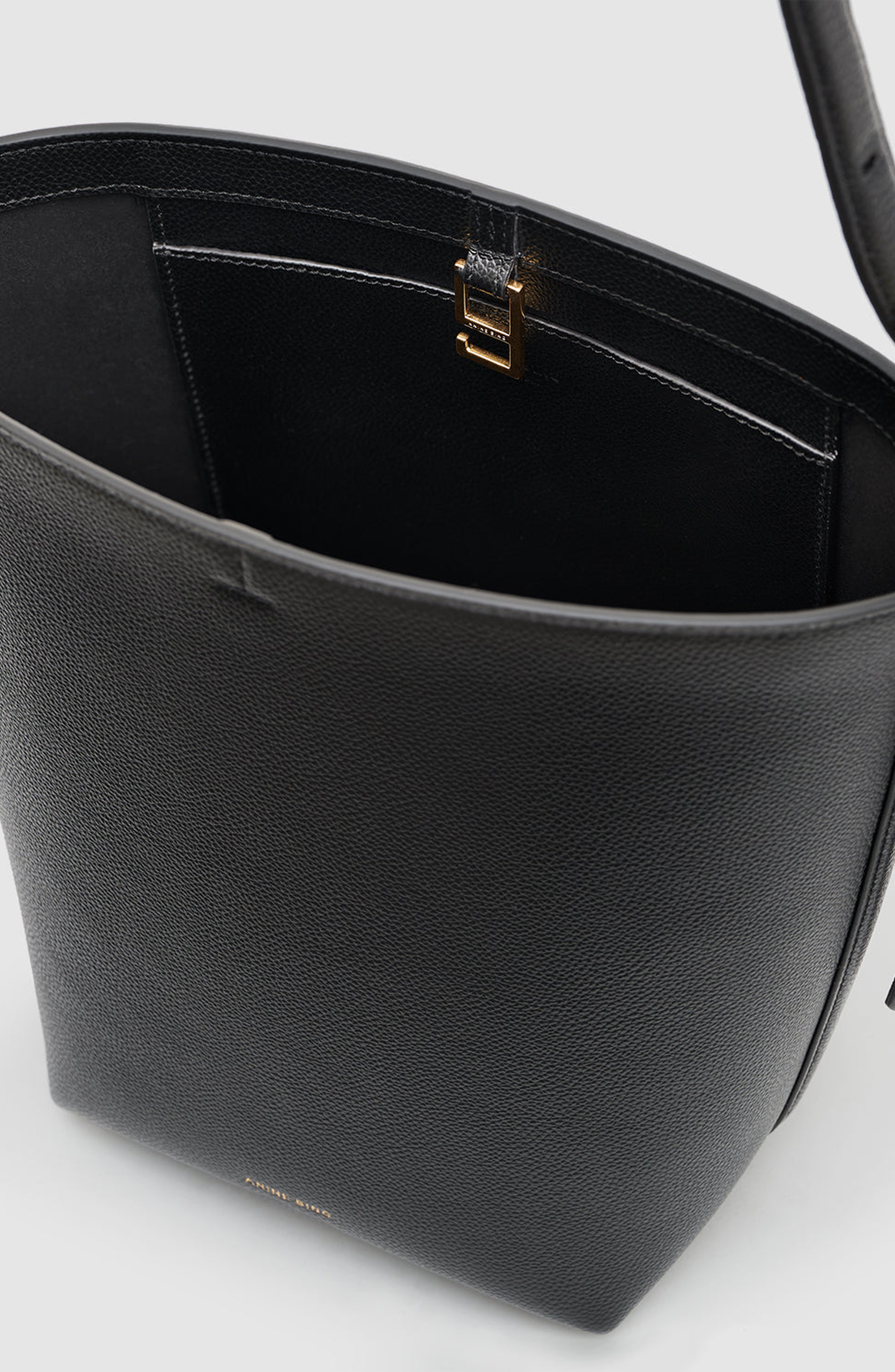 ANINE BING Elly Medium Bucket Bag Grained Leather, Alternate, color, Black