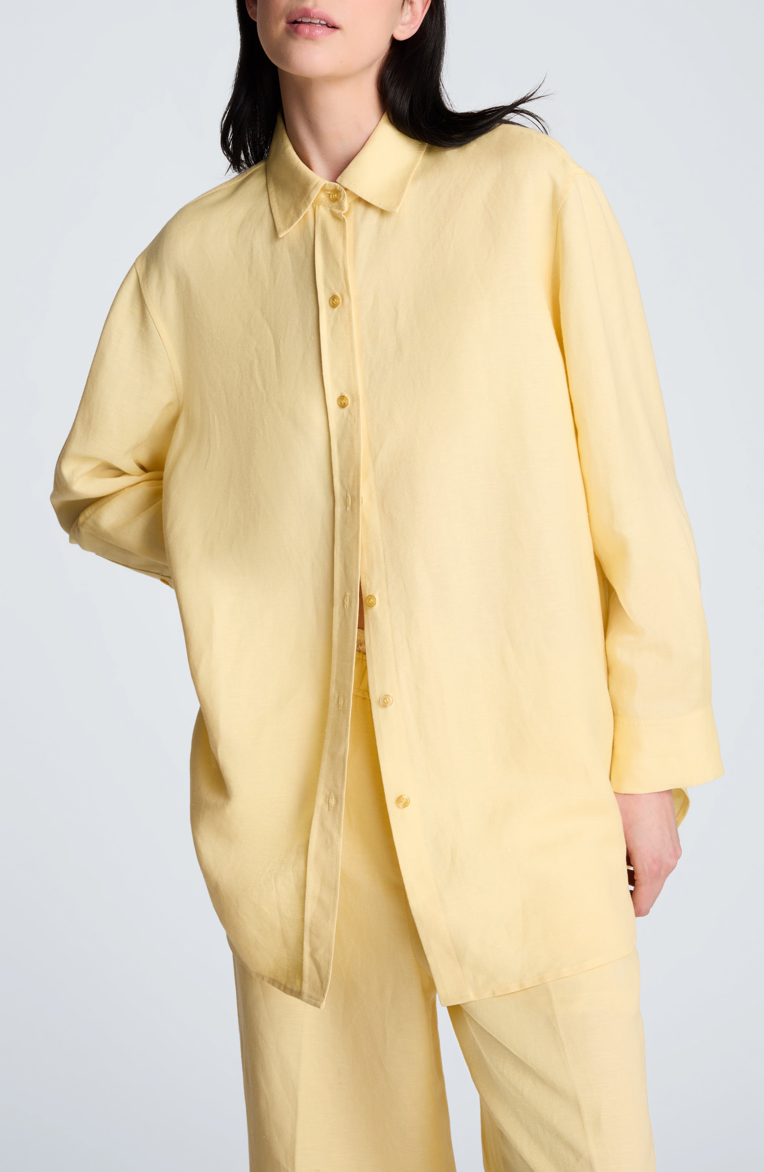 Long Linen Blend Button-Up Shirt - image 3