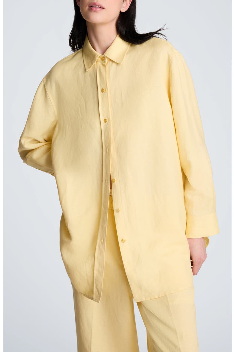 Long Linen Blend Button-Up Shirt, Main, color, PASTEL YELLOW