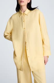 Kenneth Cole Long Linen Blend Button-Up Shirt
