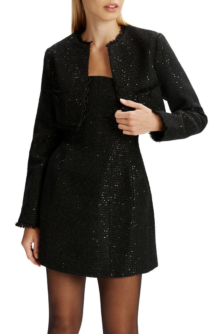 Karoline Bouclé Cropped Jacket, Alternate, color, BLACK