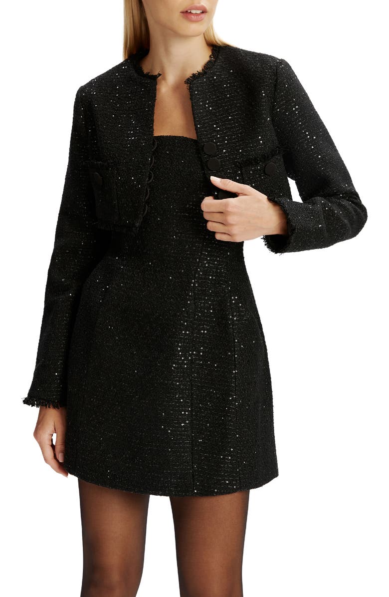 Bardot Karoline Bouclé Cropped Jacket, Alternate, color, Black