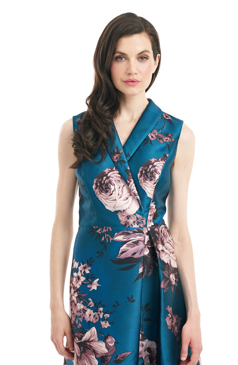 Kay Unger Waverly Floral Print Jacquard Dress, Alternate, color, 