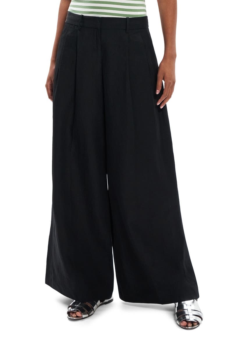 Low Rise Wide Leg Linen Pants, Main, color, BLACK