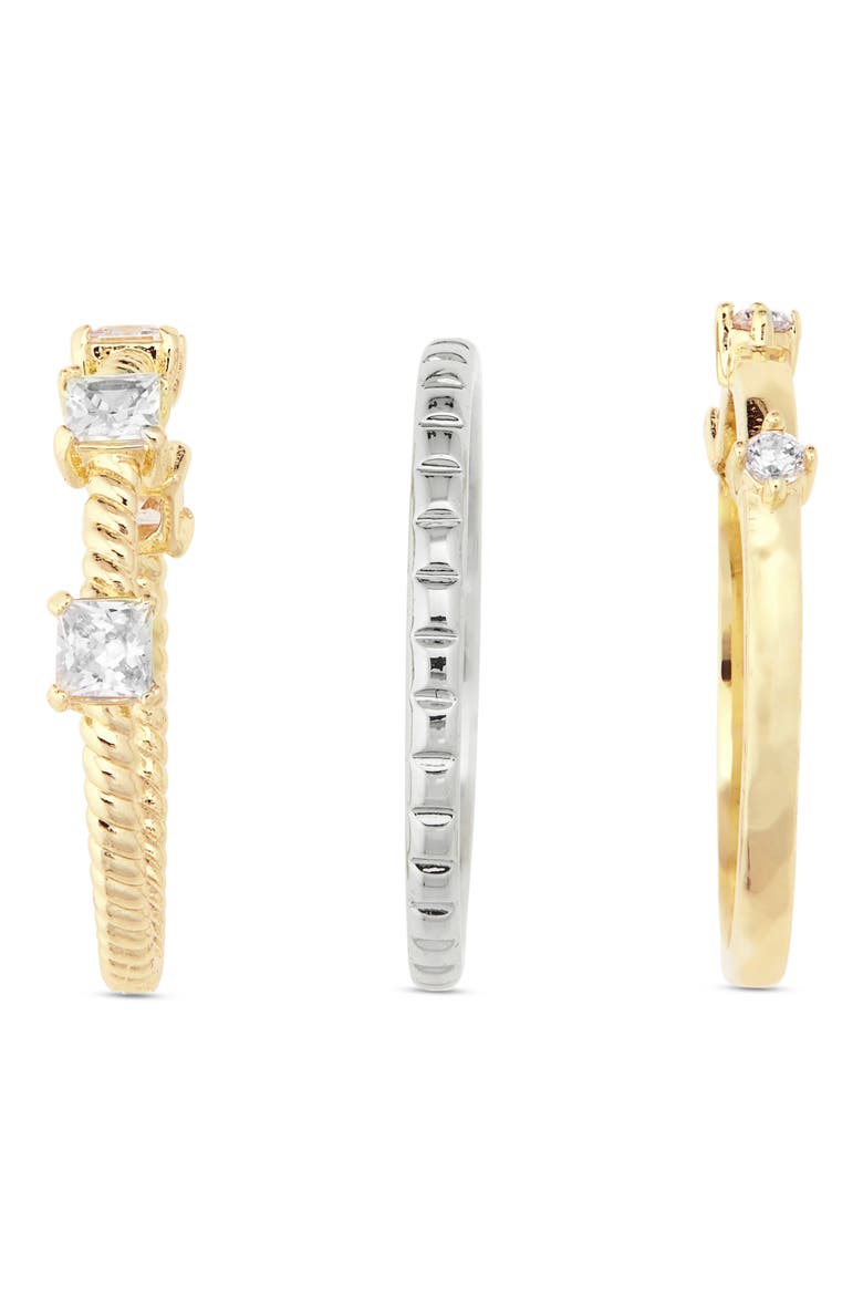 Set of 3 Mixed CZ Rings, Alternate, color, TWO TONE