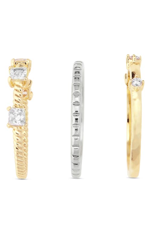 Covet Set Of 3 Mixed Metal Cz Rings In Gold/silver Assorted