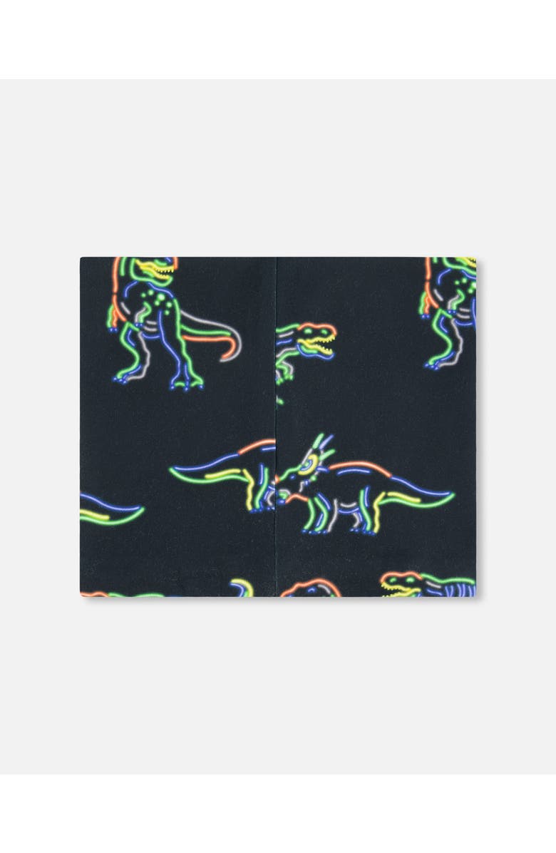Deux par Deux Boy's Mid-Season Jersey Neckwarmer Black Printed Neon Dino, Alternate, color, 