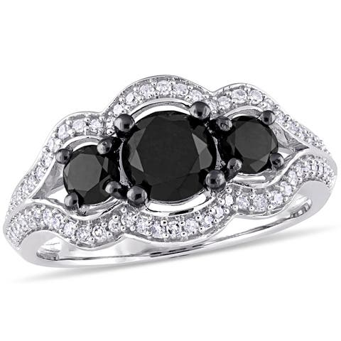 1-3/4 CTW Black Diamond 3-Stone Ring 10k