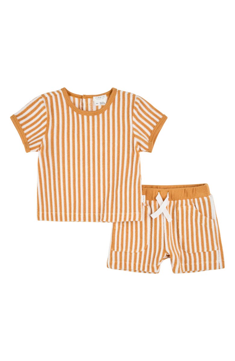 Petit Lem Stripe Terry T-Shirt & Shorts Set, Main, color, Yellow Gold