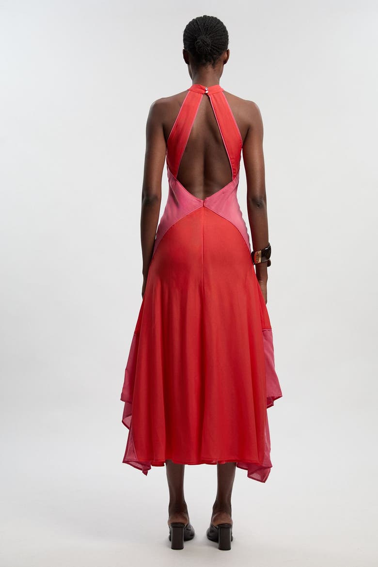 Colour Block Halter Midi Dress, Alternate, color, Pink
