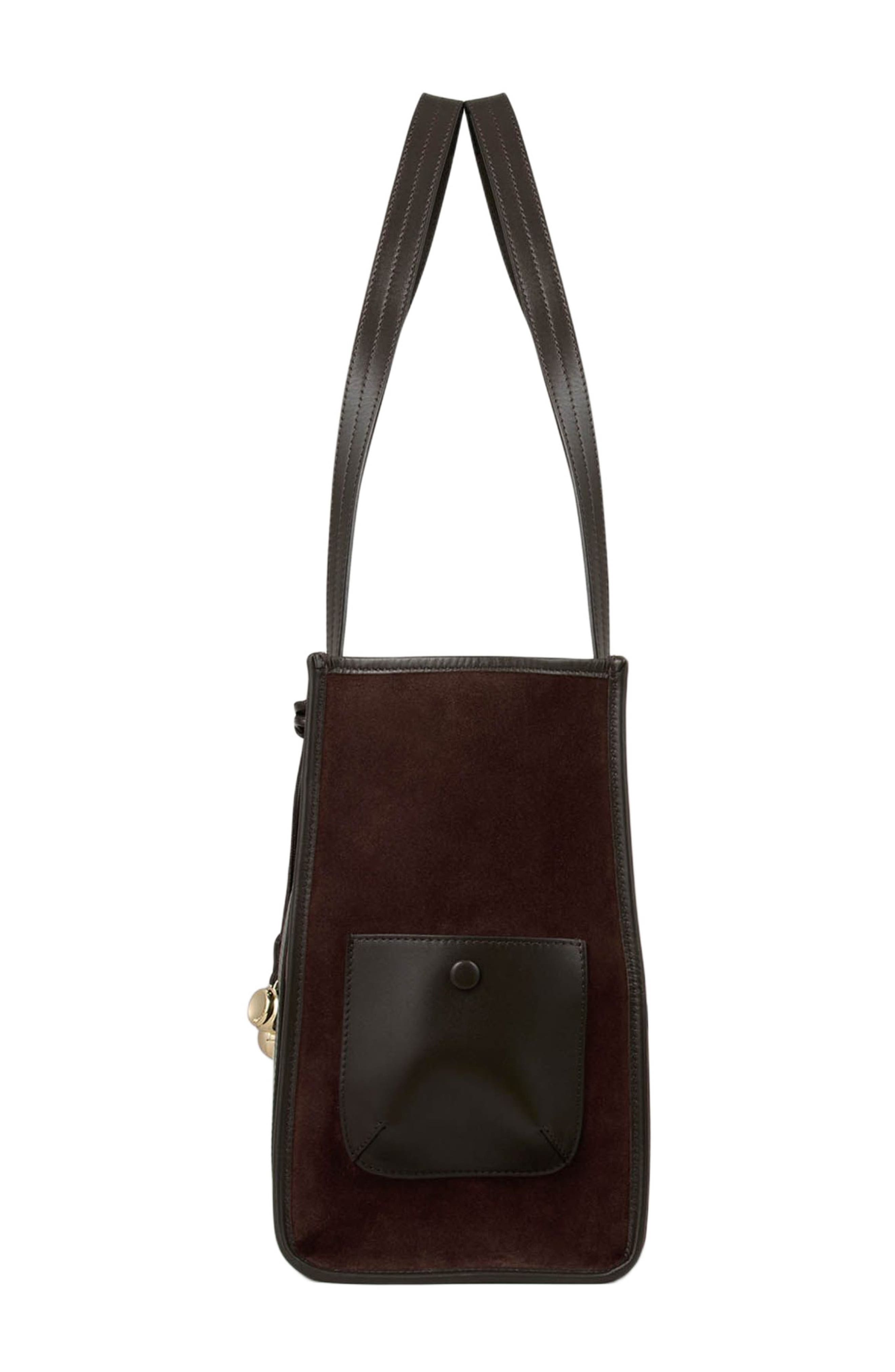 SANDRO Soft suede shopping bag, Alternate, color, Mahogany