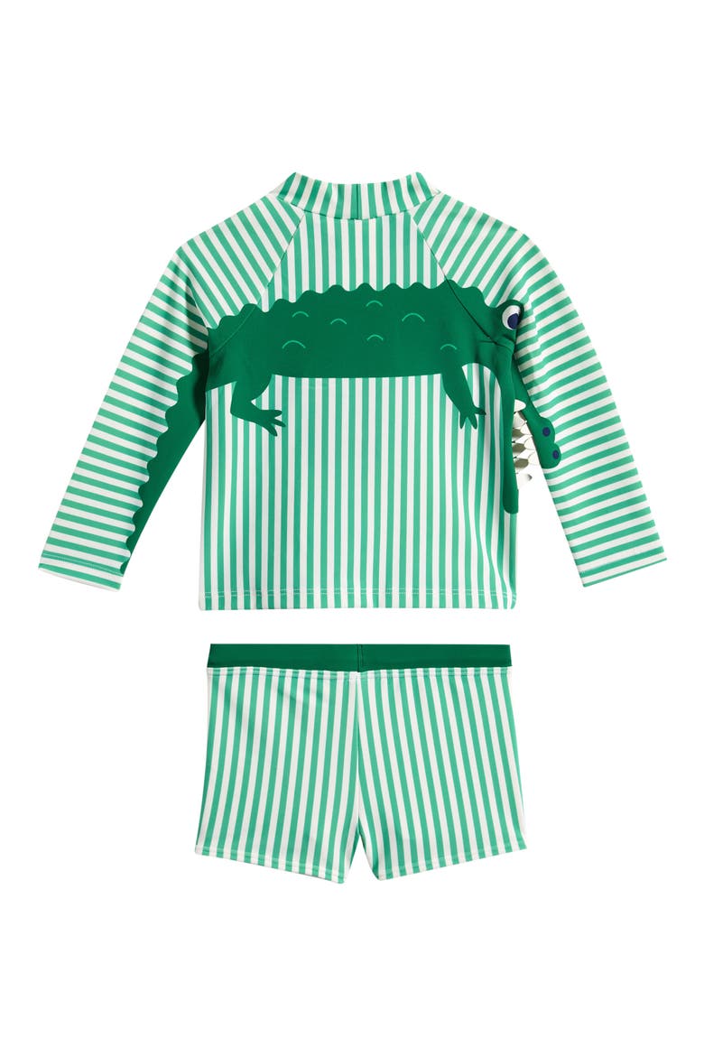 Stripe Long Sleeve Two-Piece Rashguard Swimsuit, Alternate, color, GREEN CROC
