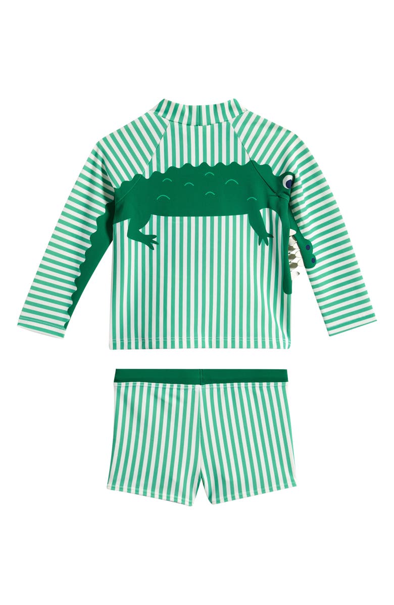 Boden Stripe Long Sleeve Two-Piece Rashguard Swimsuit, Alternate, color, Green Croc