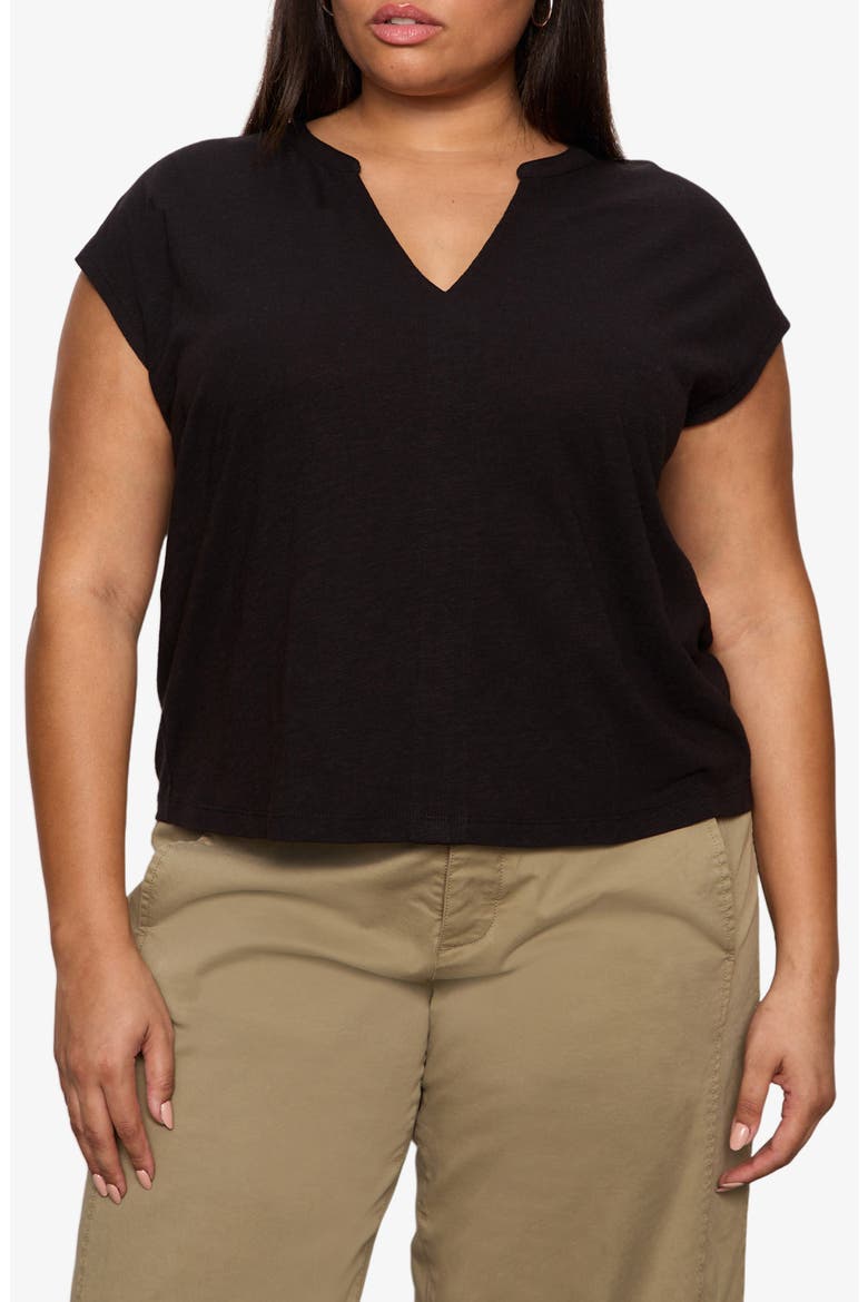 Organic Cotton Blend Split Neck T-Shirt, Alternate, color, BLACK