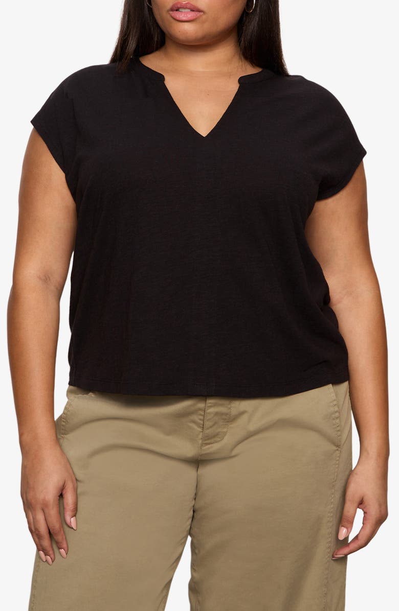 Sanctuary Organic Cotton Blend Split Neck T-Shirt, Alternate, color, Black