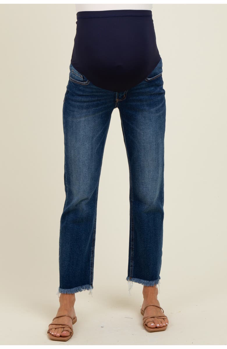PinkBlush Fringe Hem Cropped Straight Leg Maternity Jeans, Alternate, color,