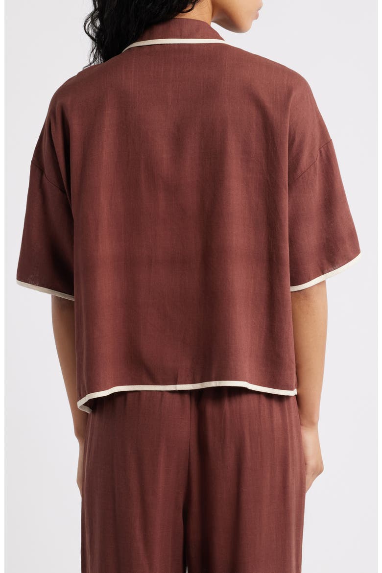 Dalton Tie Front Cotton & Linen Shirt, Alternate, color, BROWN CREAM