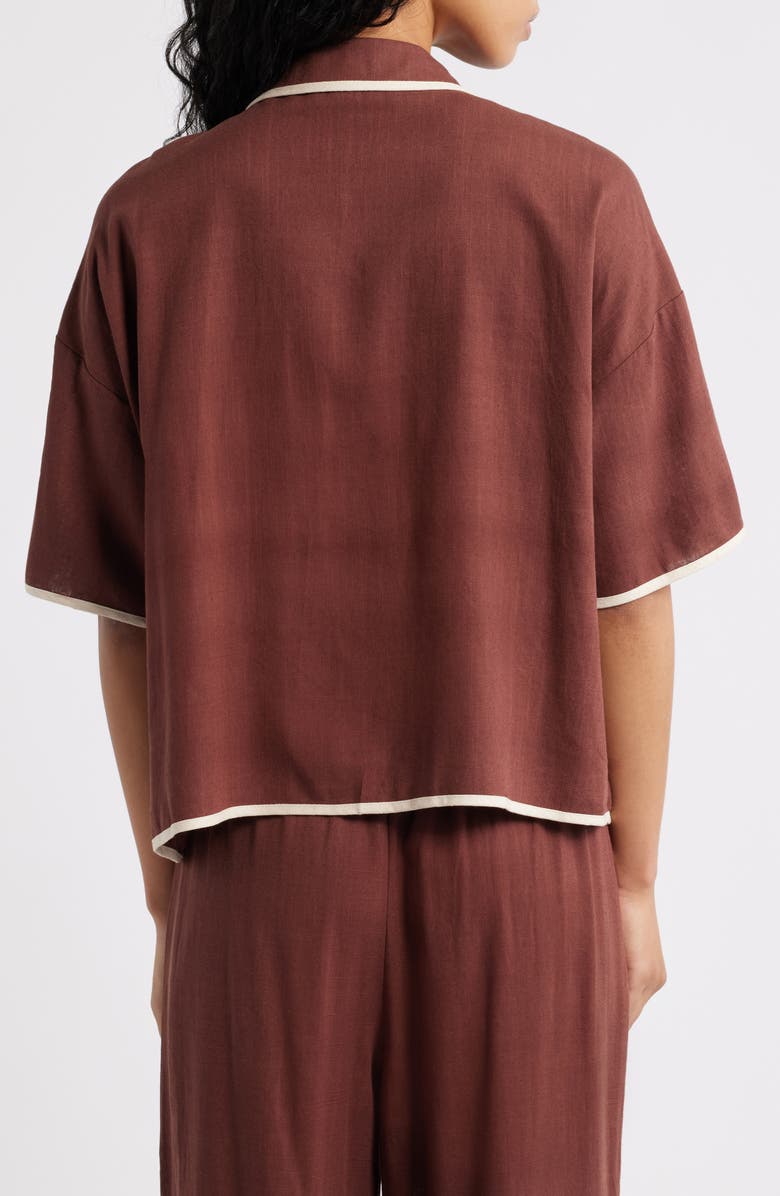 Petal & Pup Dalton Tie Front Cotton & Linen Shirt, Alternate, color, Brown Cream