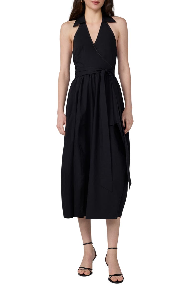 Nova Halter Neck Cotton Midi Dress, Main, color, BLACK